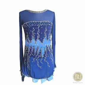 Figure Skating Dress Crew Neckline Mesh Sleeves Tones Blue