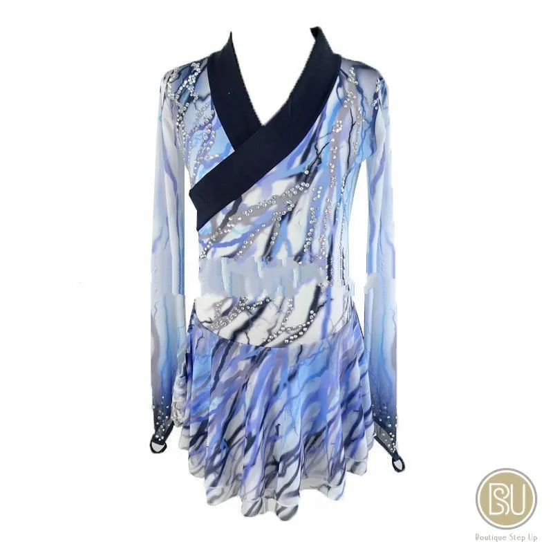 Figure Skating Dress Kimono Style Asian Theme Light Blue Crystals