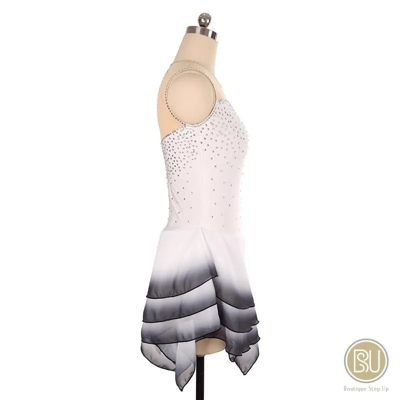 Figure Skating Dress White Multiple Layer Skirt Sleeveless