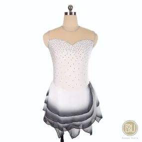 Figure Skating Dress White Multiple Layer Skirt Sleeveless