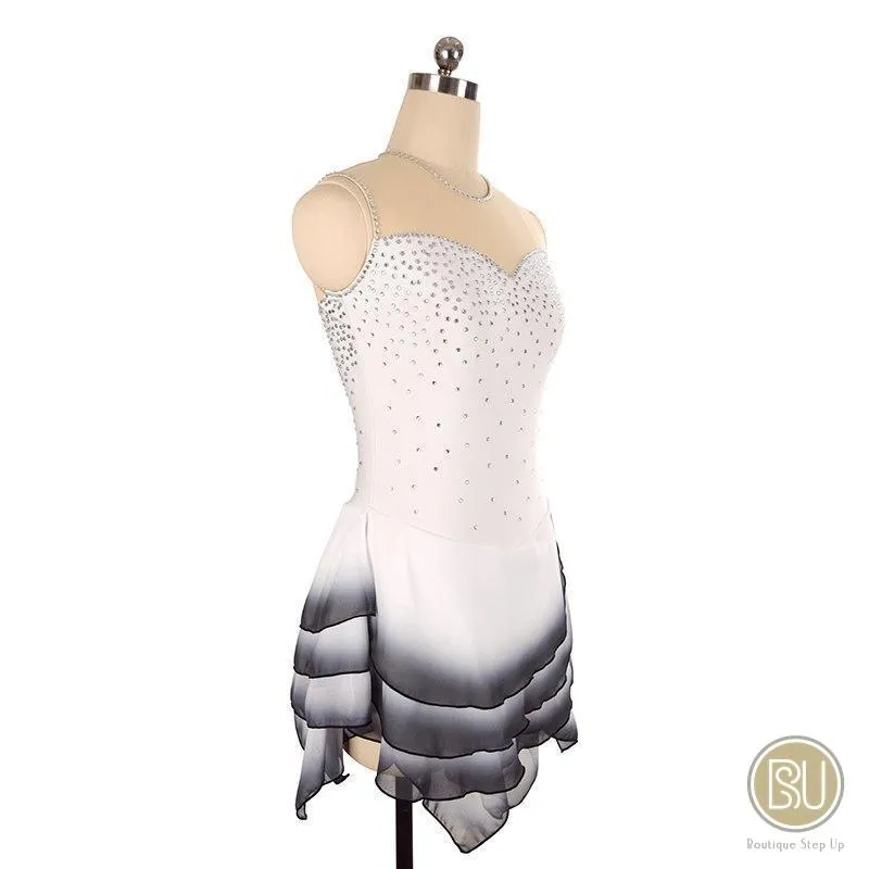 Figure Skating Dress White Multiple Layer Skirt Sleeveless