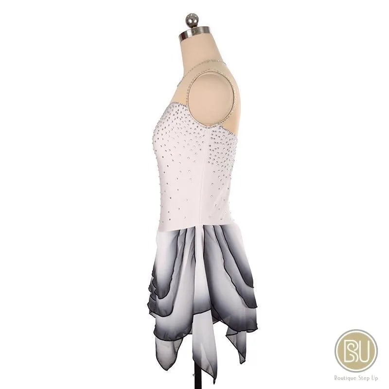 Figure Skating Dress White Multiple Layer Skirt Sleeveless