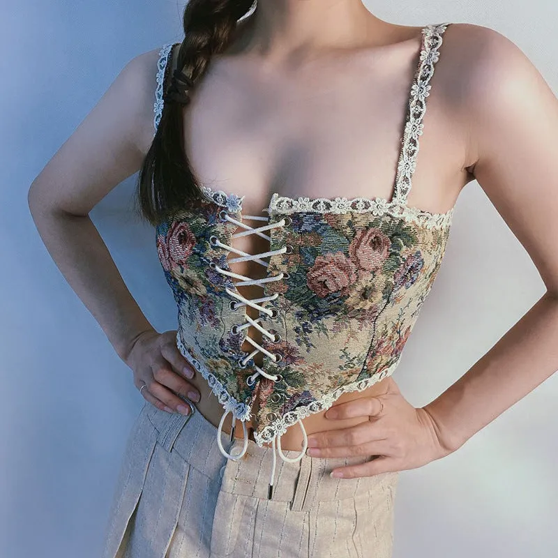 Floral Front Lace Up Camisole