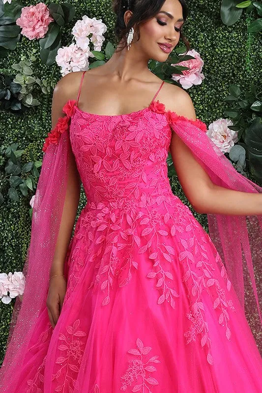 Fuchsia Botanic Lace 3D Floral Applique Cape Sleeve Quince