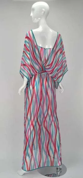 Giorgio Sant' Angelo Silk Chiffon Ribbon Maxi Dress