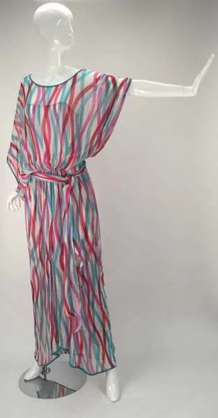 Giorgio Sant' Angelo Silk Chiffon Ribbon Maxi Dress