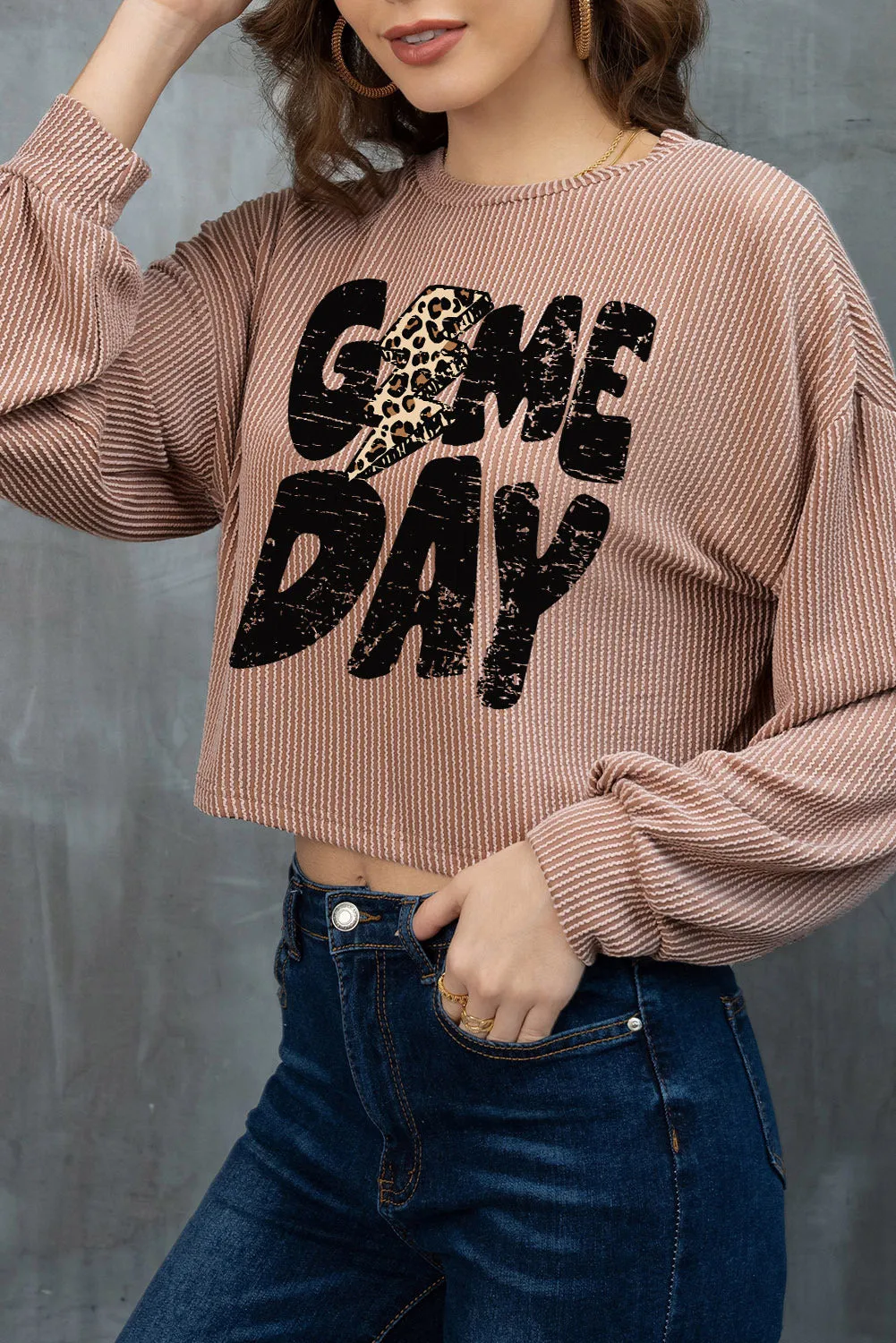 Gothic Outlaws Khaki Game Day Graphic Crop Corded Knit Top: Because Game Day Shouldn’t Just Be About the Game, It Should Be About You Looking Damn Good Too 🏈🔥