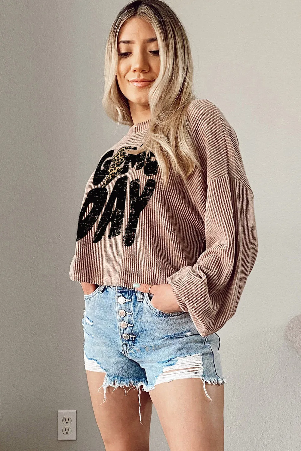 Gothic Outlaws Khaki Game Day Graphic Crop Corded Knit Top: Because Game Day Shouldn’t Just Be About the Game, It Should Be About You Looking Damn Good Too 🏈🔥