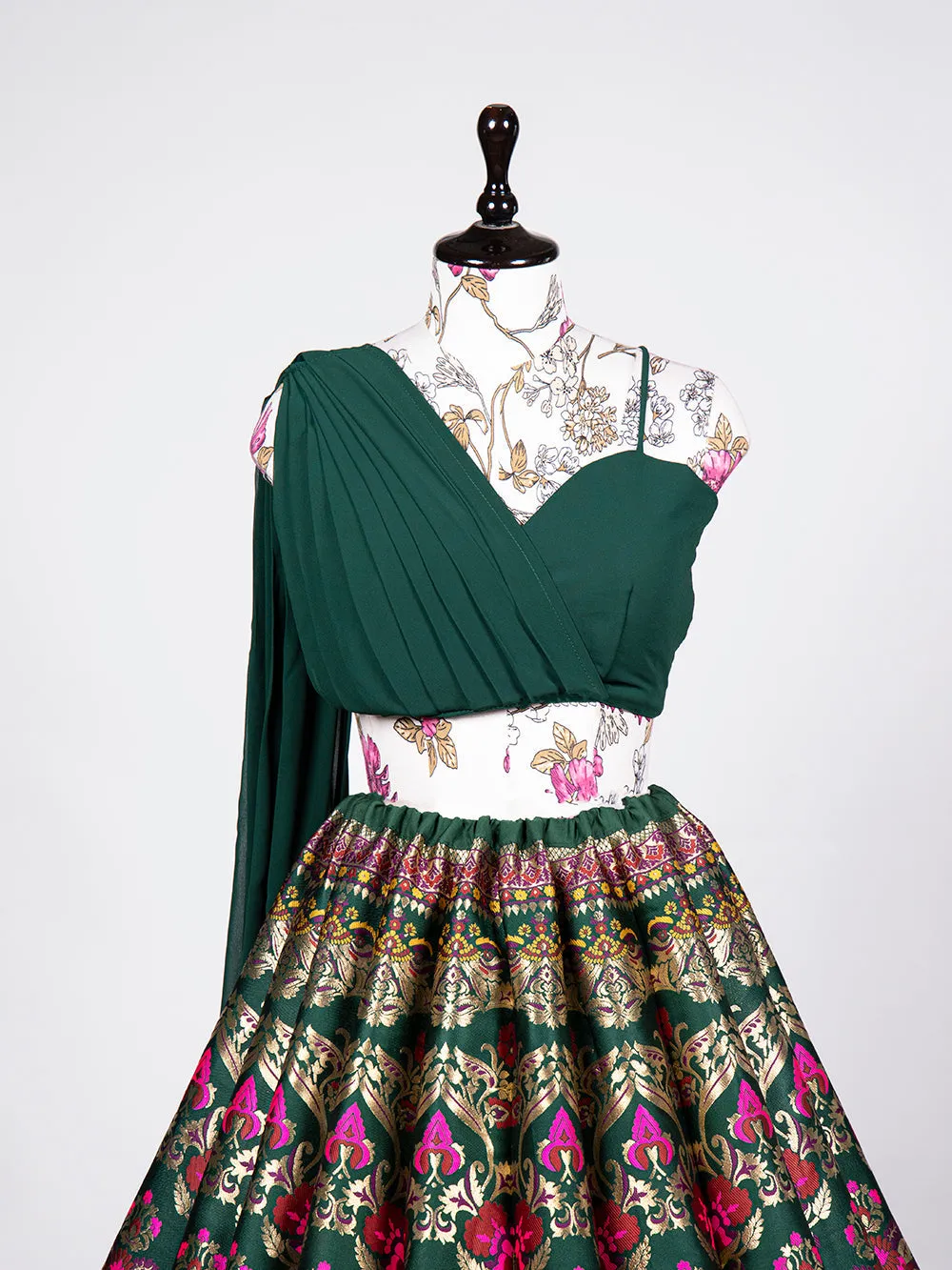 Green Color Zari Weaving Work Banarasi Silk Lehenga Choli