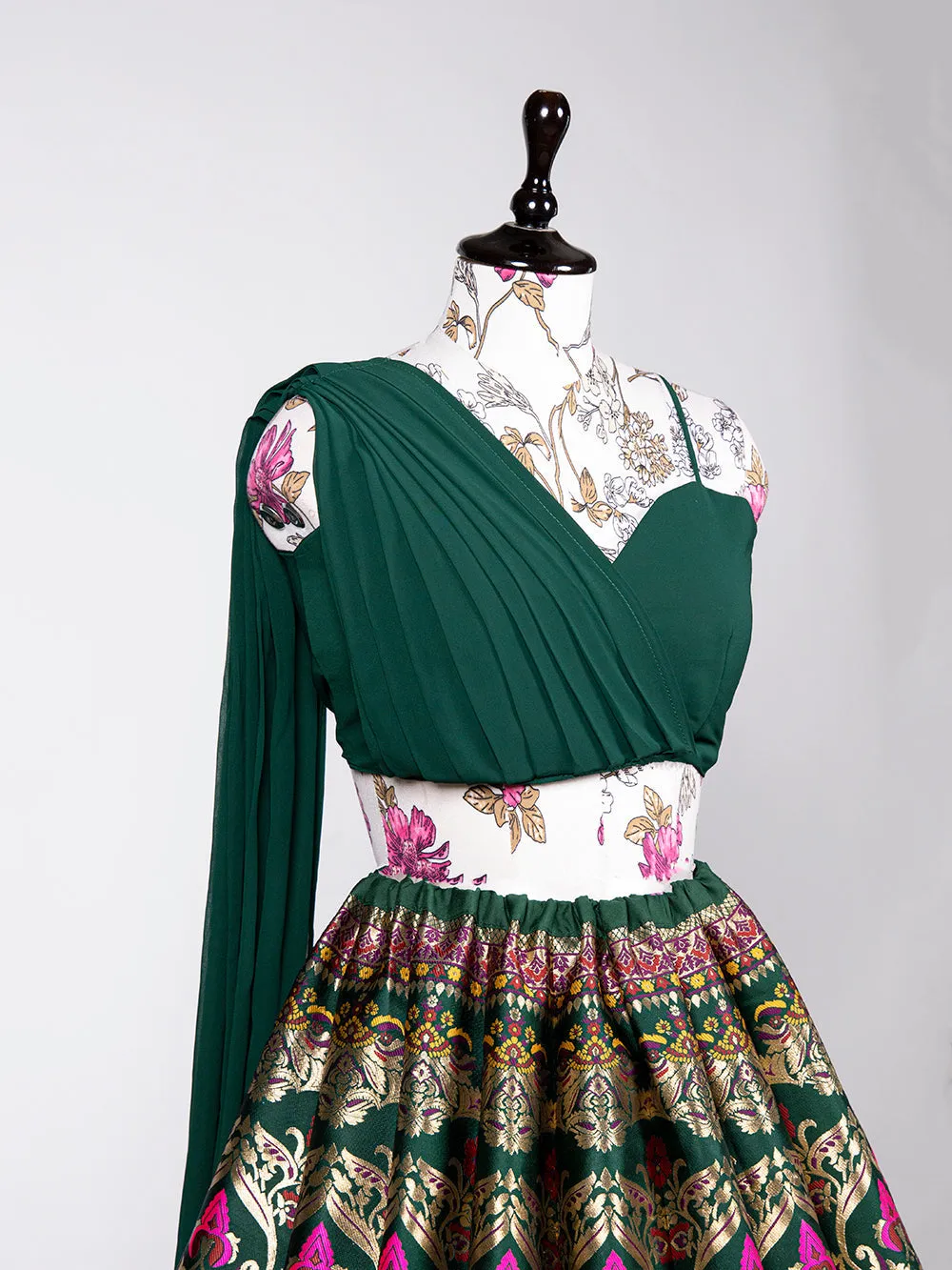 Green Color Zari Weaving Work Banarasi Silk Lehenga Choli