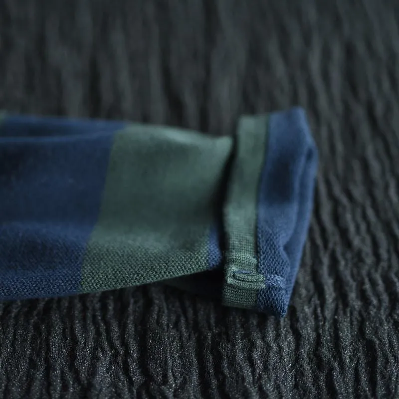Green Stripe Long Cotton Top Loose Sweater Dress Women Clothes S230A
