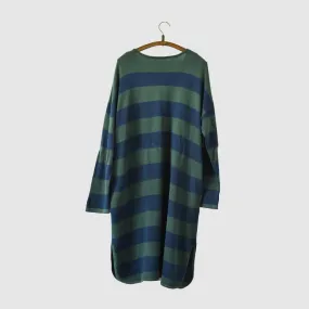Green Stripe Long Cotton Top Loose Sweater Dress Women Clothes S230A