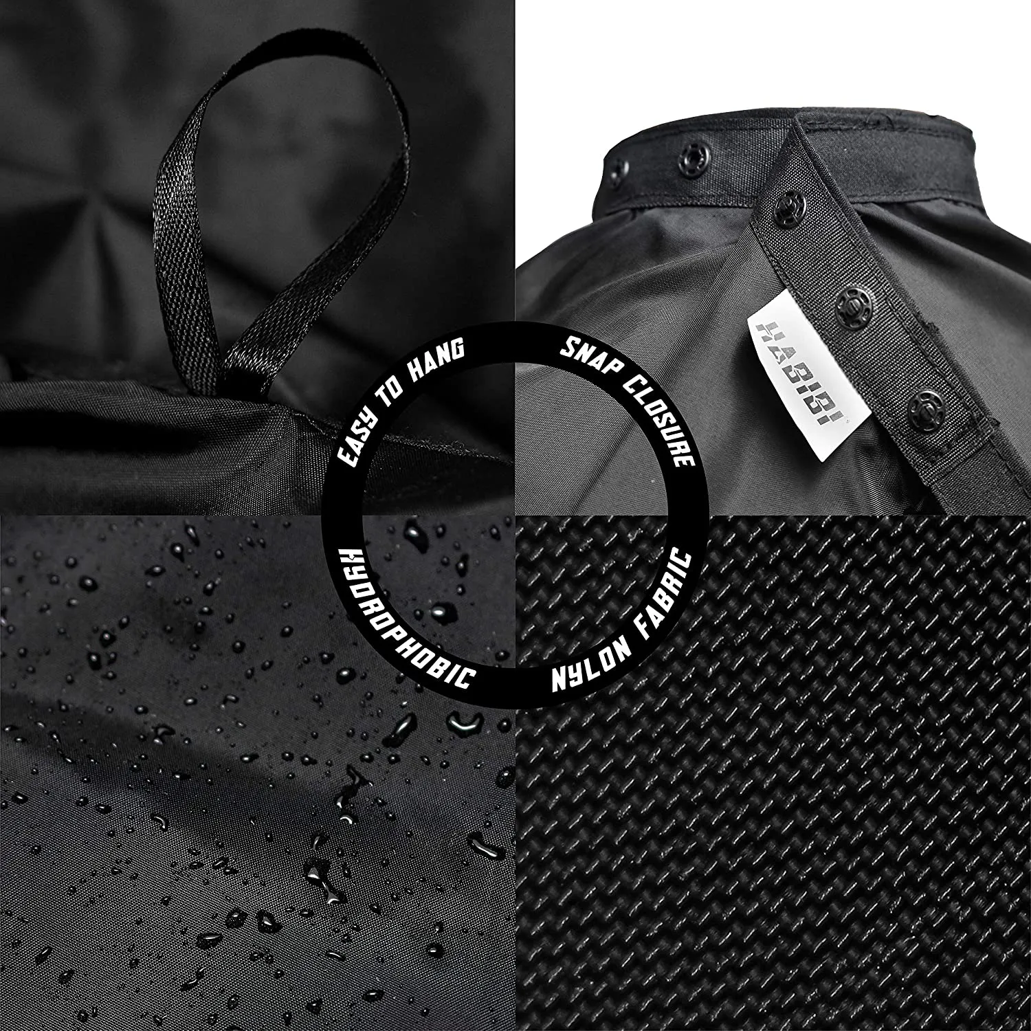 HABBIBI Nylon Salon Barber Cape for Men Women Hairdressing Waterproof, Snap Closure Apron Hair Cutting Stylist Capes for Adults 59x51 Inches- Professional and Home Use (Carbon Black)