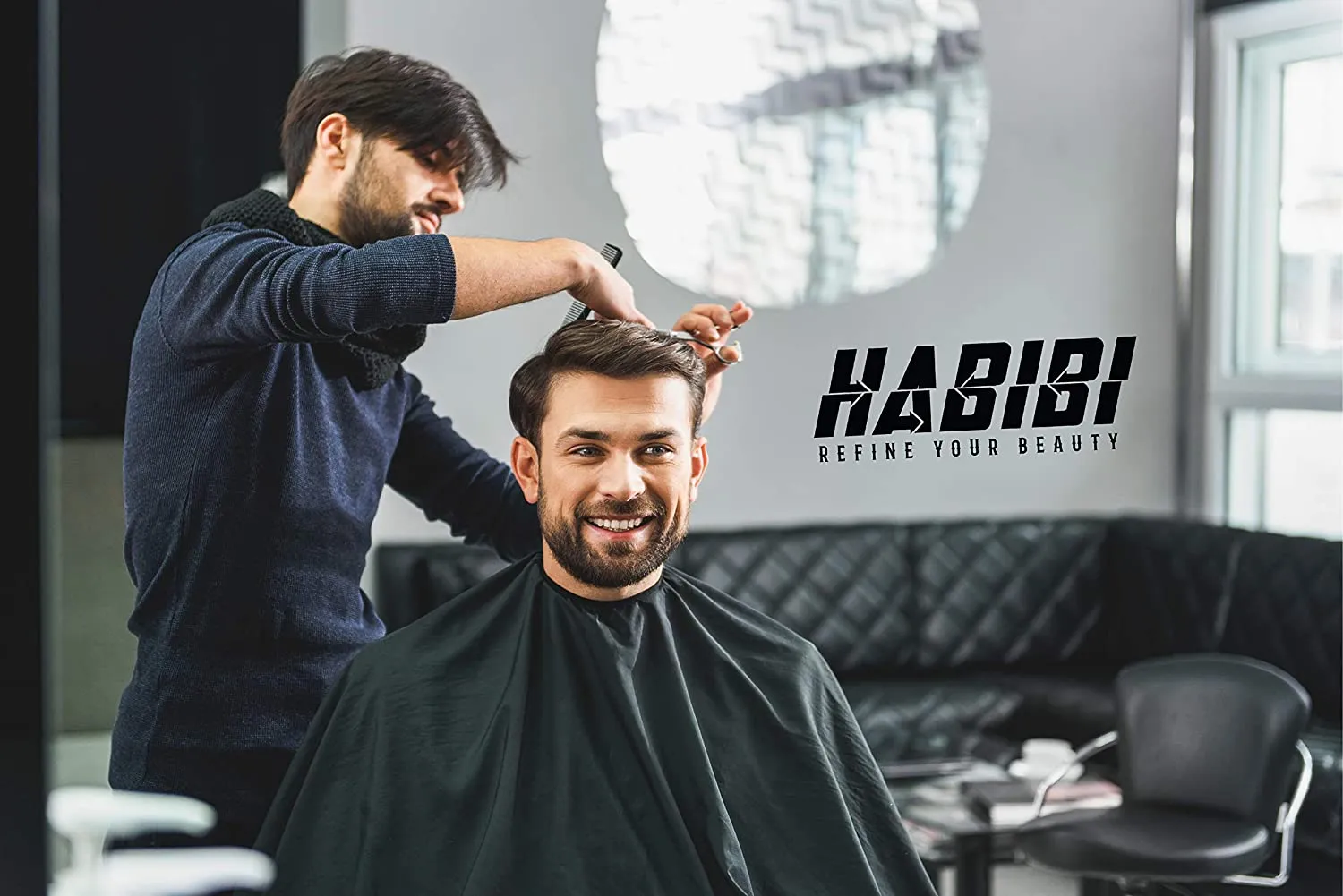 HABBIBI Nylon Salon Barber Cape for Men Women Hairdressing Waterproof, Snap Closure Apron Hair Cutting Stylist Capes for Adults 59x51 Inches- Professional and Home Use (Carbon Black)