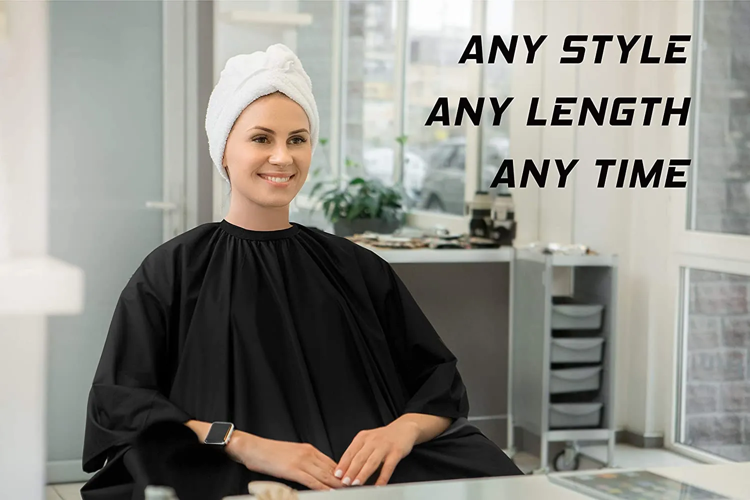 HABBIBI Nylon Salon Barber Cape for Men Women Hairdressing Waterproof, Snap Closure Apron Hair Cutting Stylist Capes for Adults 59x51 Inches- Professional and Home Use (Carbon Black)