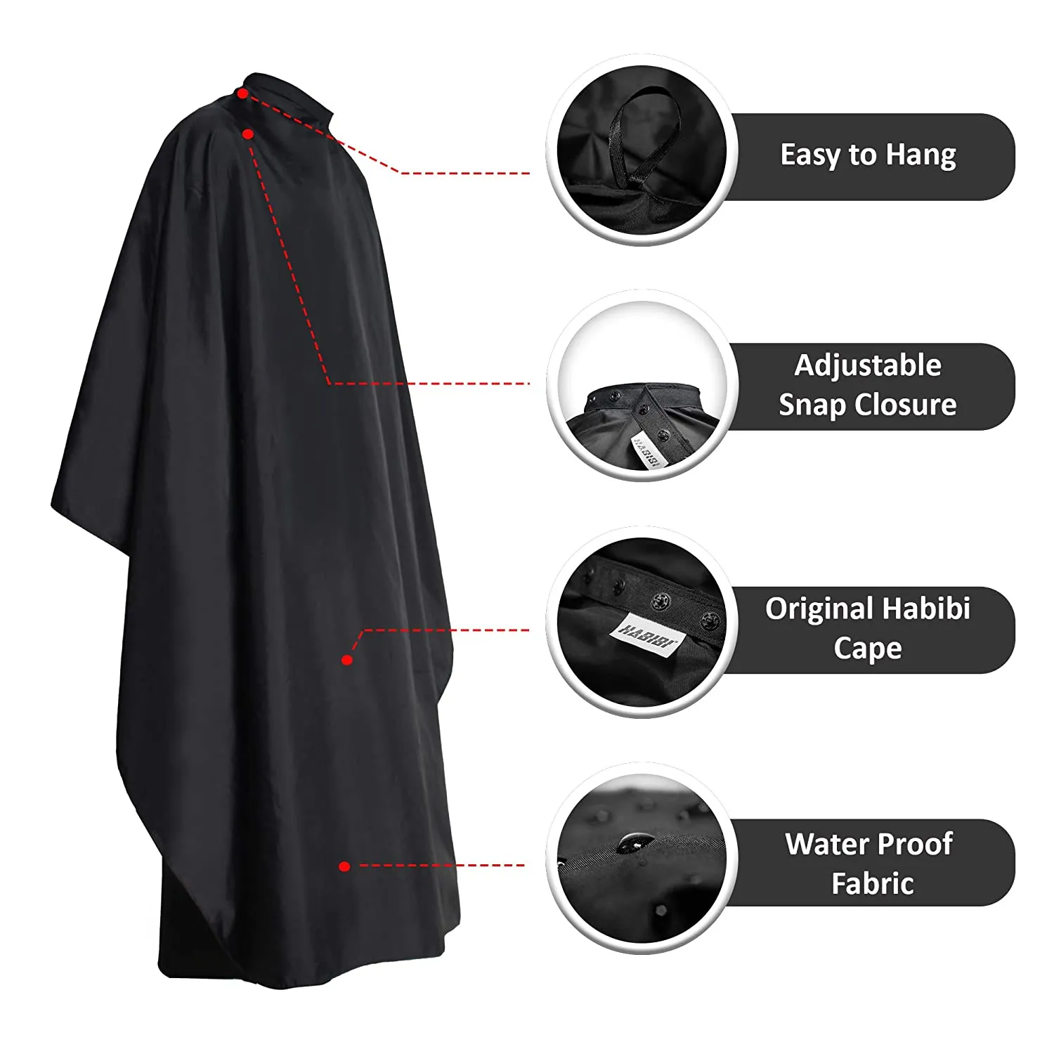 HABBIBI Nylon Salon Barber Cape for Men Women Hairdressing Waterproof, Snap Closure Apron Hair Cutting Stylist Capes for Adults 59x51 Inches- Professional and Home Use (Carbon Black)