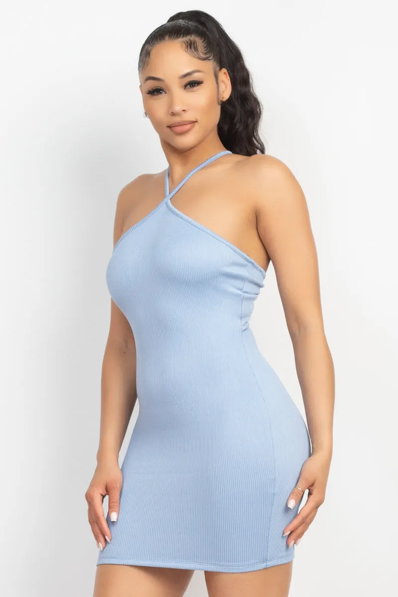 Halter Neck Ribbed Seamless Cut-Out Dress