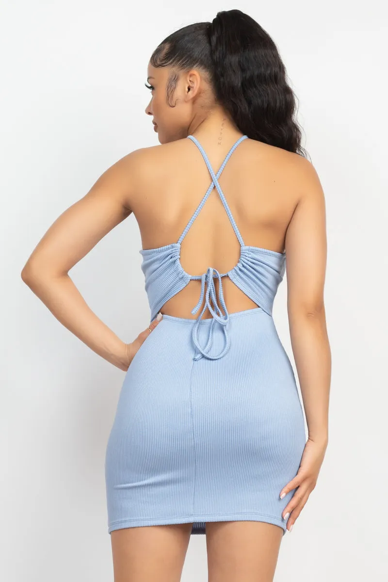 Halter Neck Ribbed Seamless Cut-Out Dress
