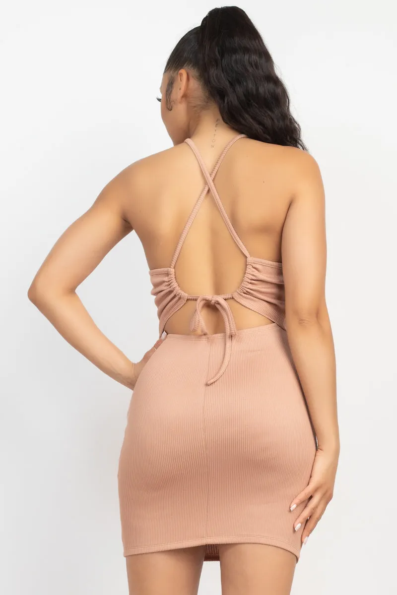 Halter Neck Ribbed Seamless Cut-Out Dress