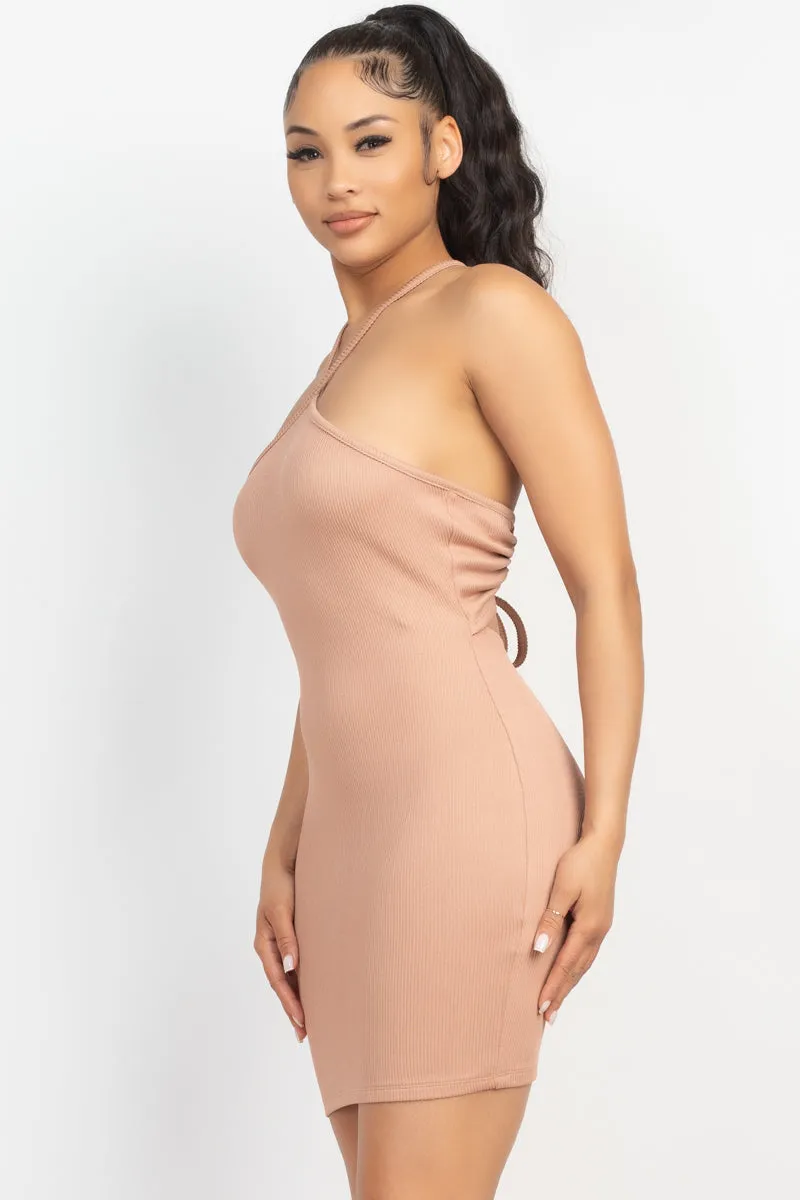 Halter Neck Ribbed Seamless Cut-Out Dress