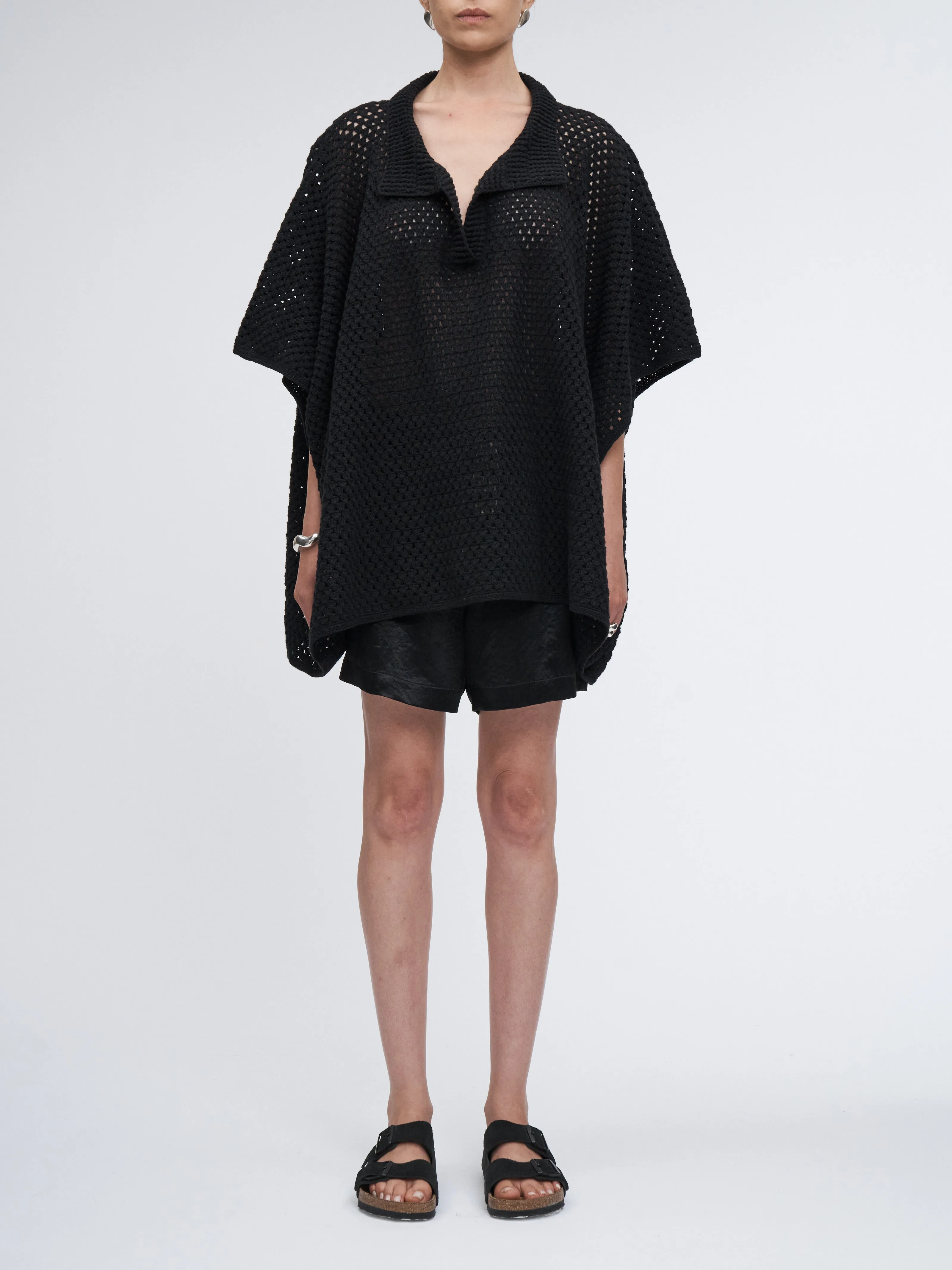 Hand Crochet Cape Polo in Black