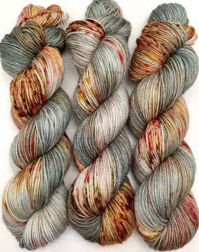 Hand Dyed Yarn "Pheasant Plucker" Green Grey Brown Gold Spruce Avocado Copper Scarlet Speckled SW Merino DK 231yds 100g