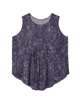 Honora Sleeveless Printed Blouse with Pleats | Navy / Red