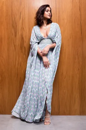 Ileana D'cruz in Cape Style Maxi with attached Hand-embroidered Belt from Retro-spection