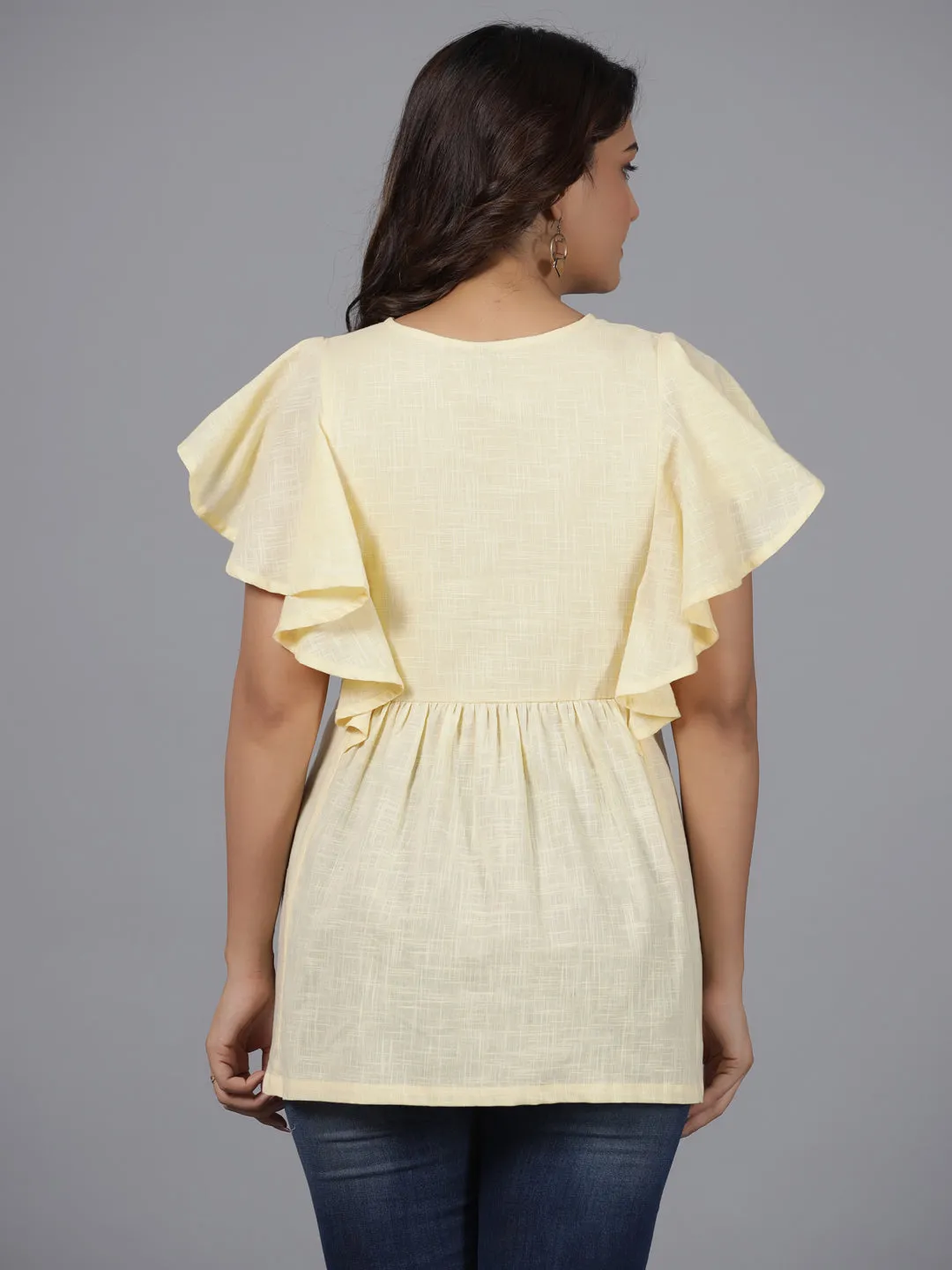 Jashvi Yellow Cotton Slub Solid with Embroidered Tunic