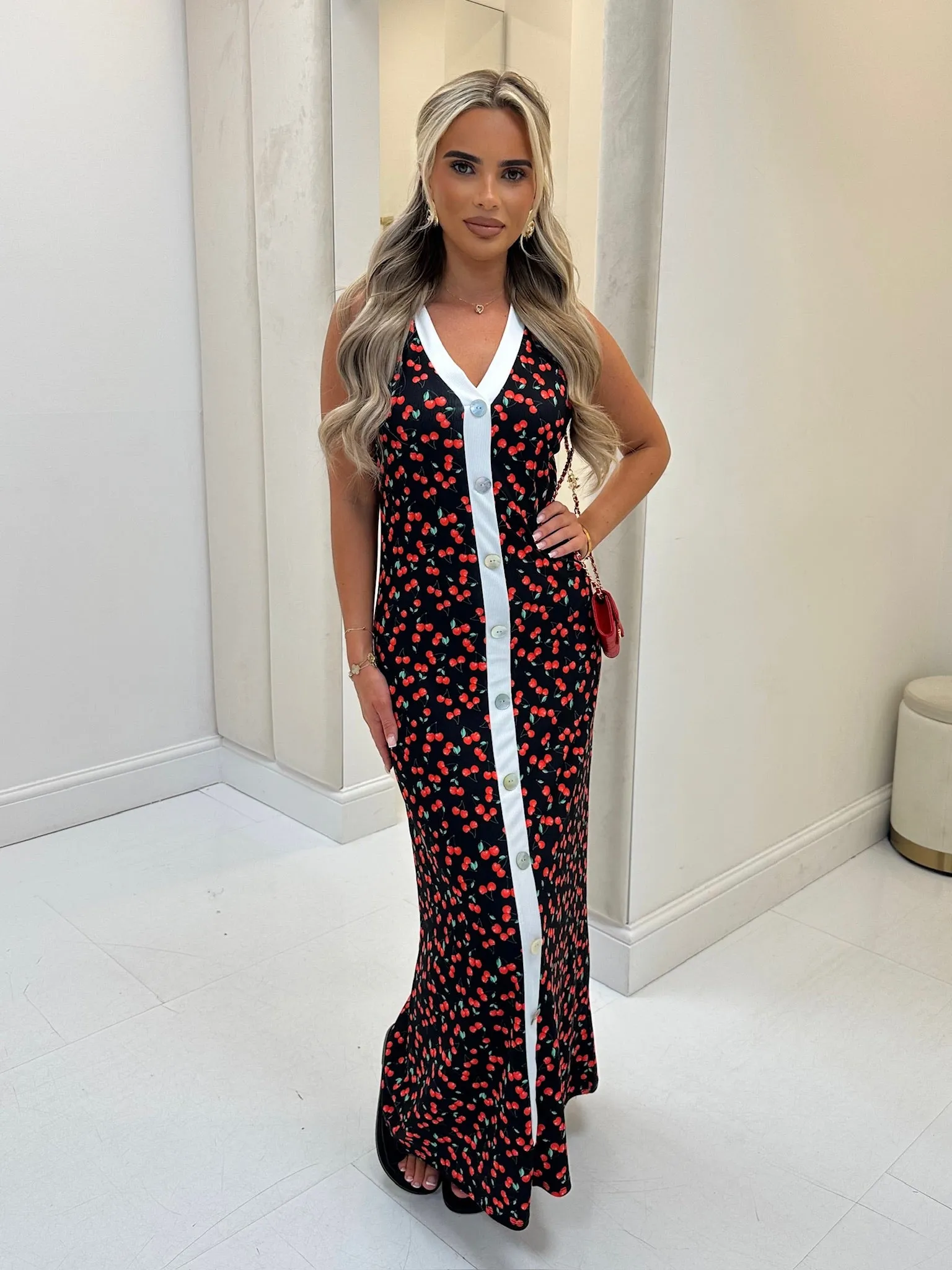 Kamila black cherry button maxi dress