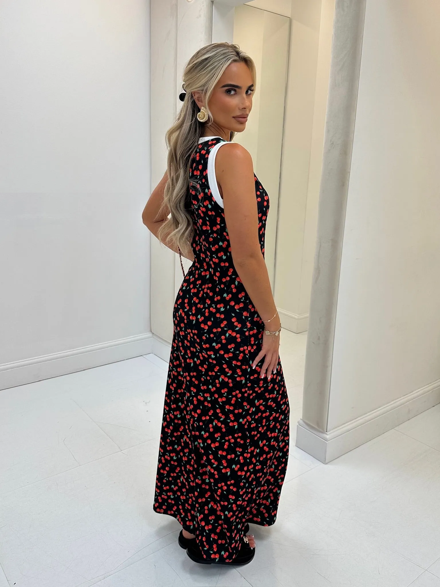 Kamila black cherry button maxi dress