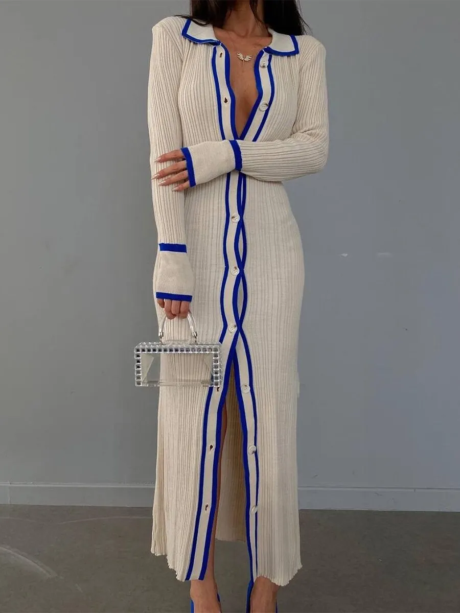 Knit Button Down Bodycon Sweater Dress Long Sleeve