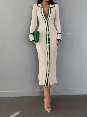 Knit Button Down Bodycon Sweater Dress Long Sleeve