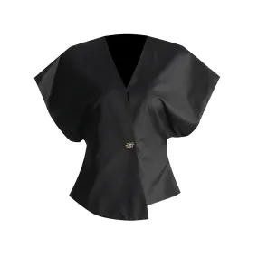 Korean Blazers For Women V Neck Short Sleeve Casual Patchwork Button Summer Slim Blazer Female Fashion Clothing