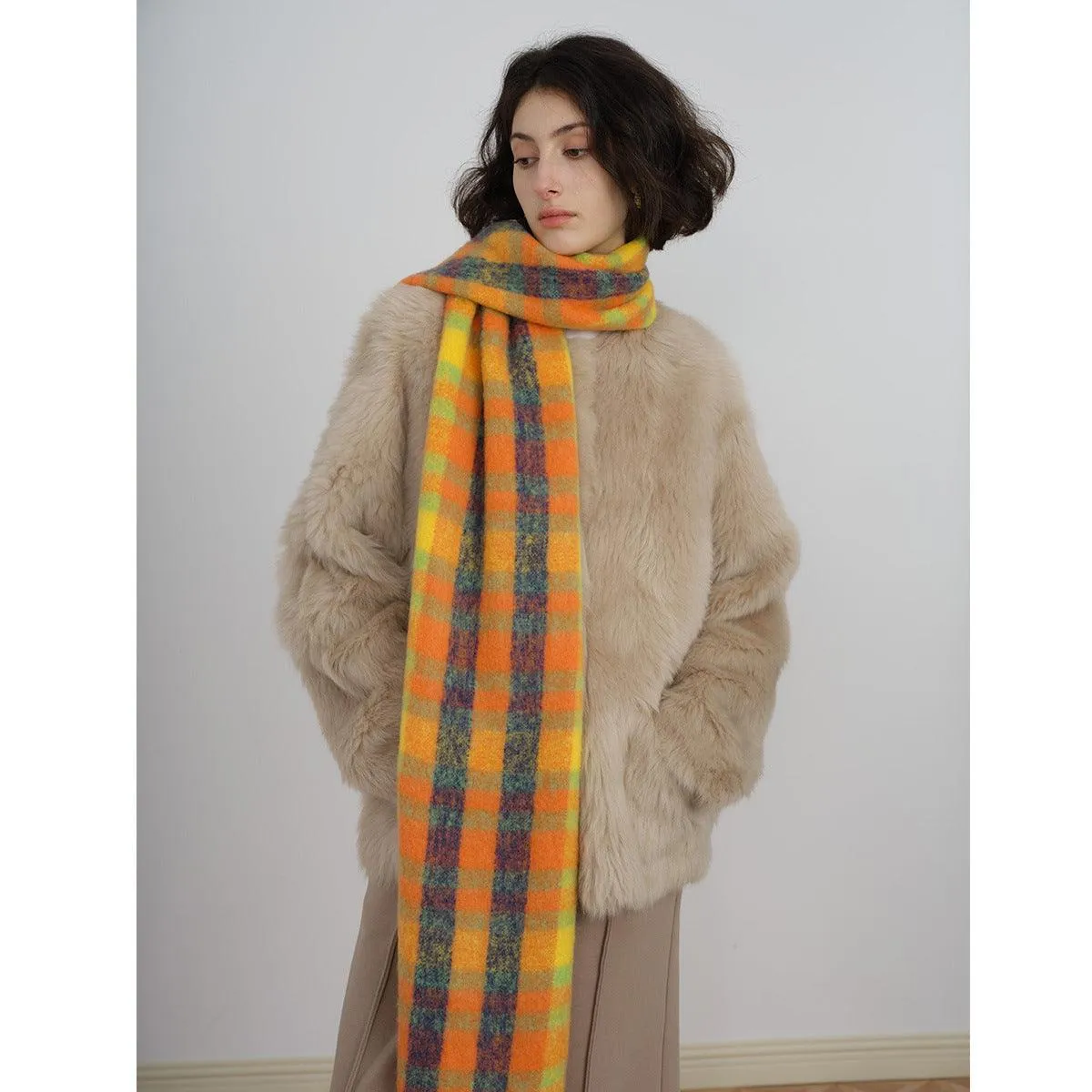 Ladies Color Block Kint Tassel Scarves YN013