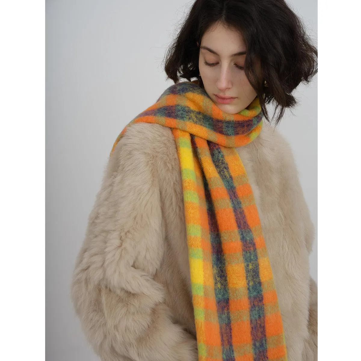 Ladies Color Block Kint Tassel Scarves YN013