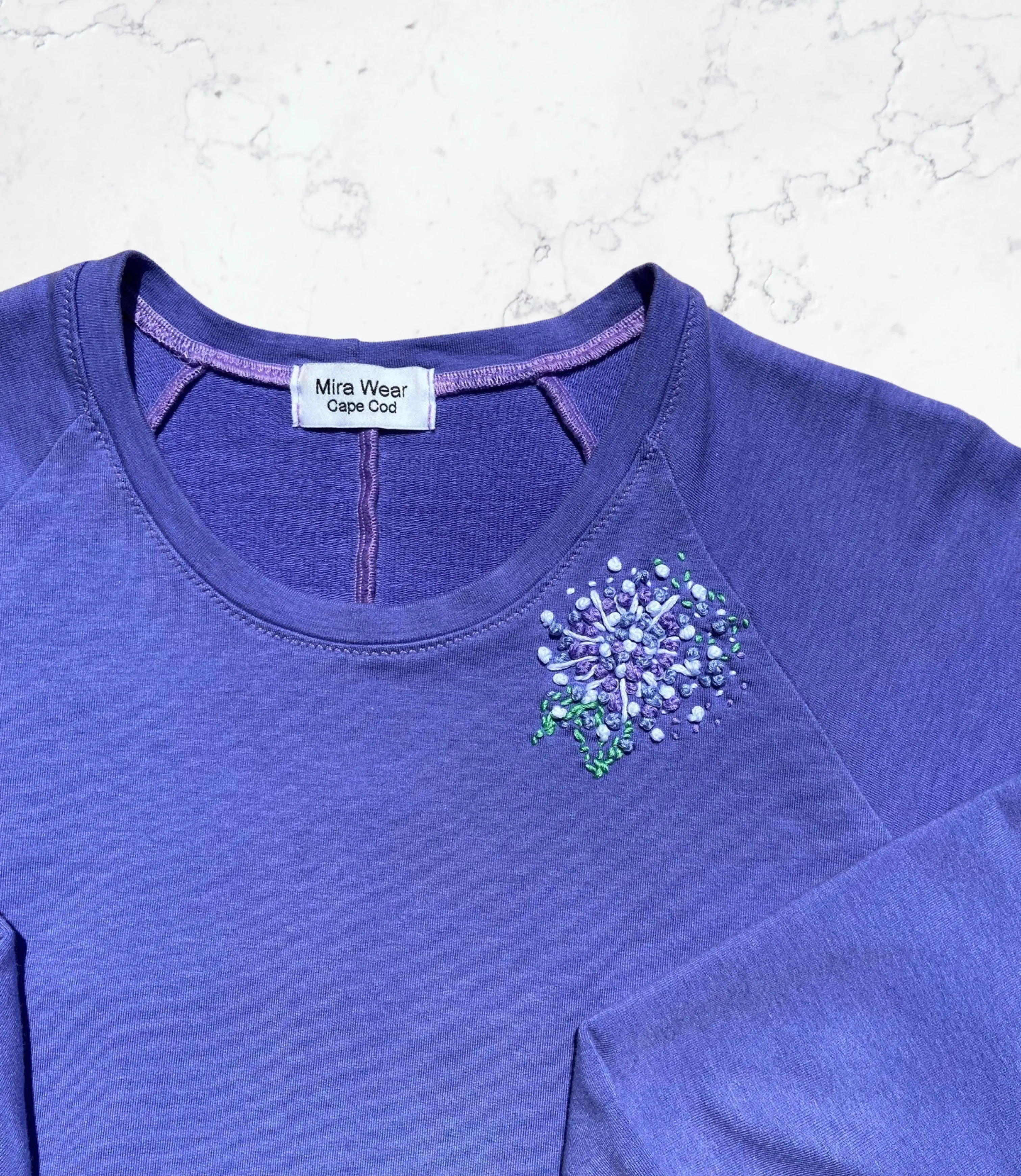 Lavender Purple Sweater with a Hydrangea Hand Embroidery