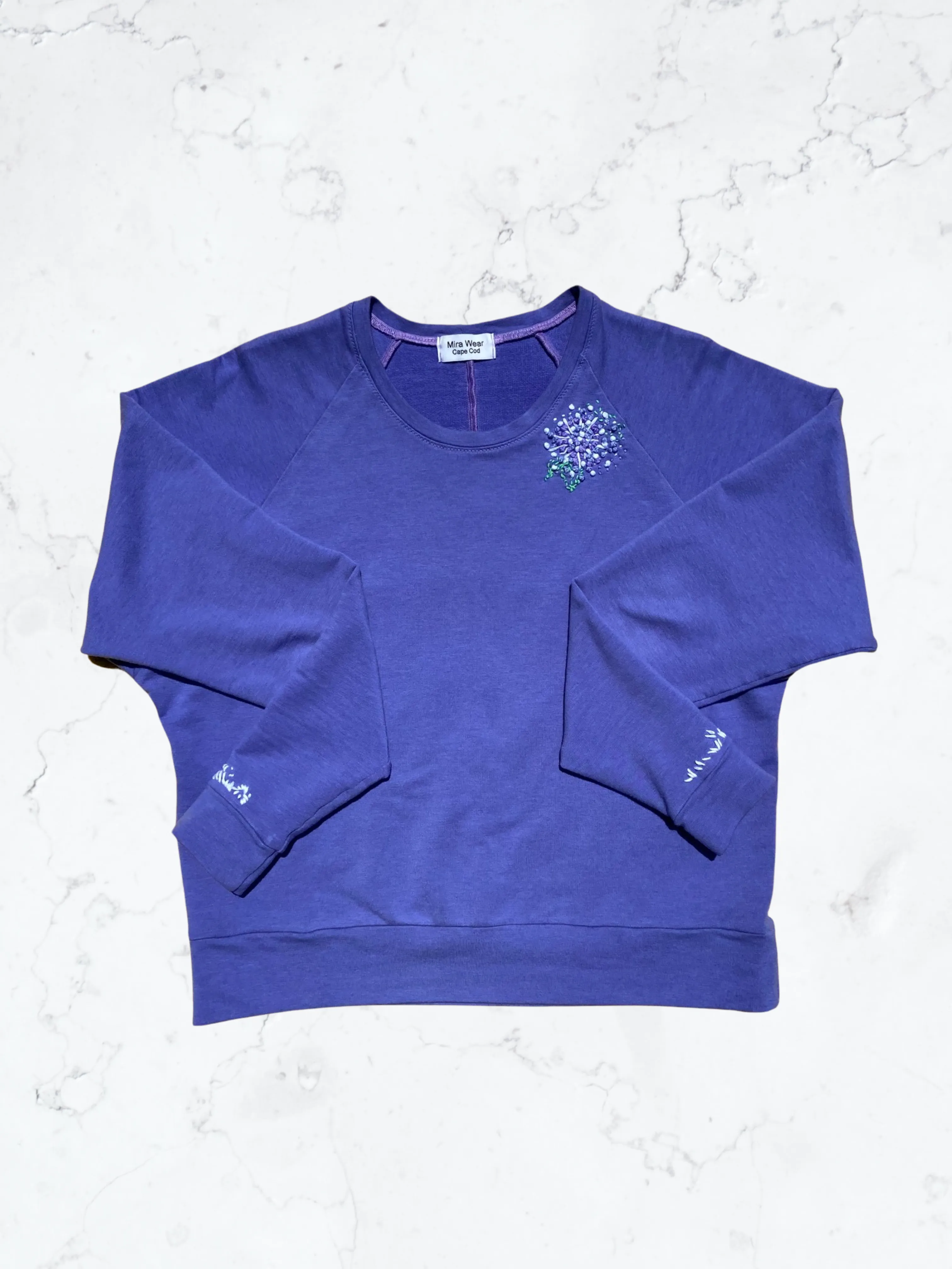 Lavender Purple Sweater with a Hydrangea Hand Embroidery
