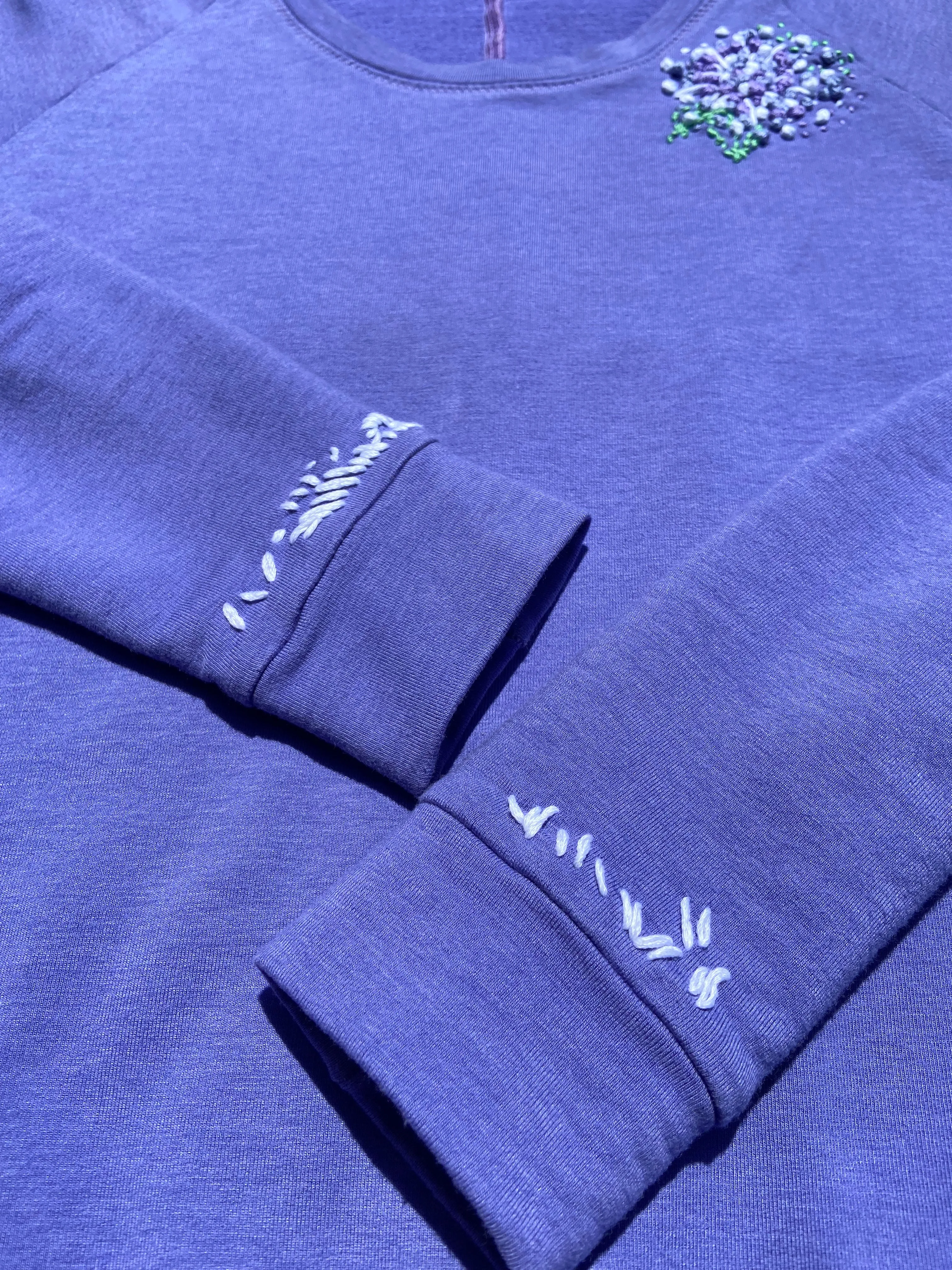 Lavender Purple Sweater with a Hydrangea Hand Embroidery