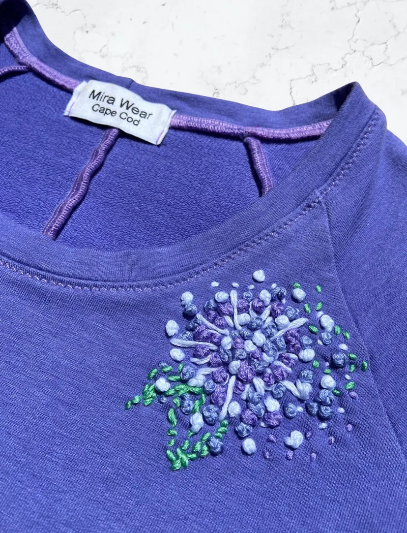 Lavender Purple Sweater with a Hydrangea Hand Embroidery