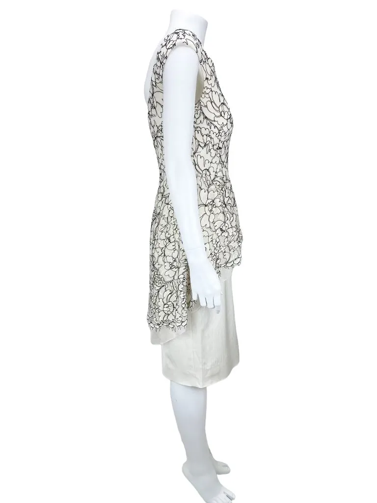 Lela Rose Women's Embroidered Lace Peplum Dress Ivory/Black, Size 6