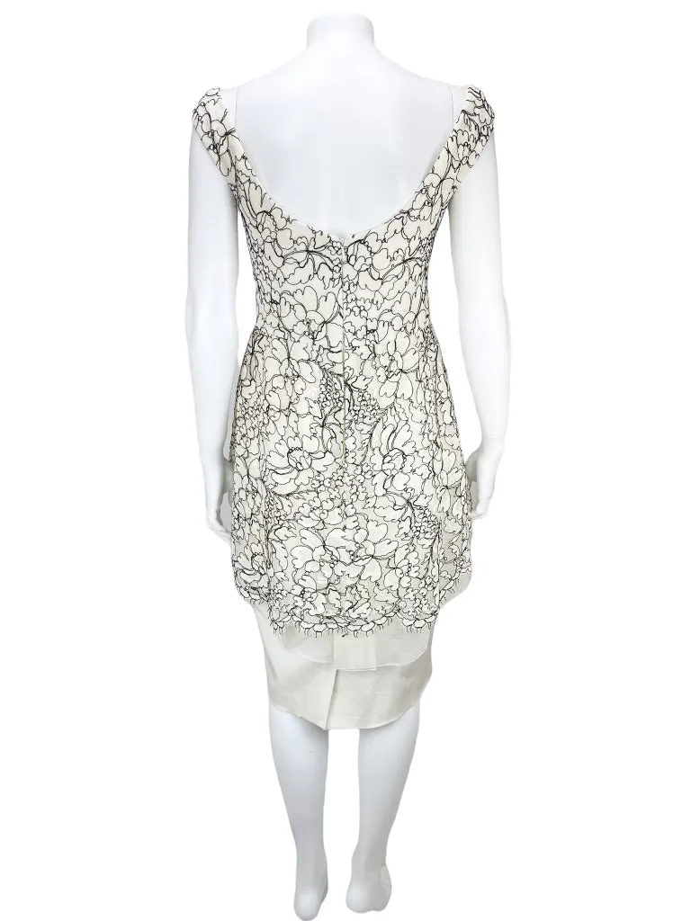Lela Rose Women's Embroidered Lace Peplum Dress Ivory/Black, Size 6