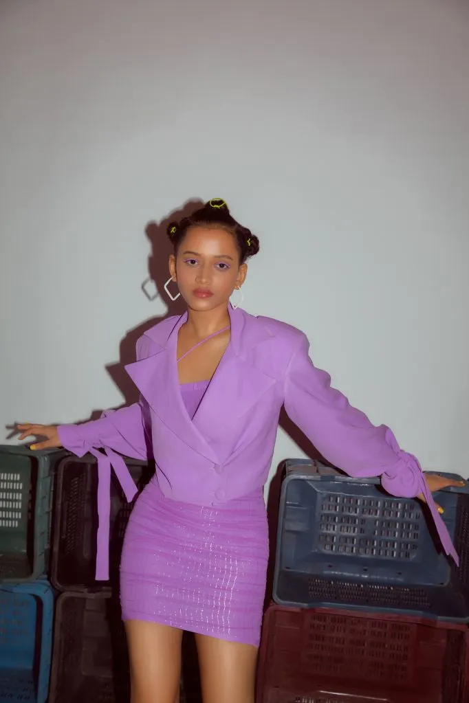 Lilac Crop Blazer with Cuff Tie up Detailing