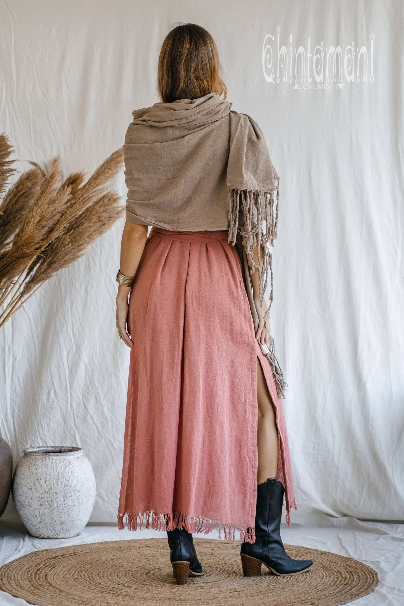 Long Fringe Boho Shawl / Bohemian Scarf Wrap / Coffee