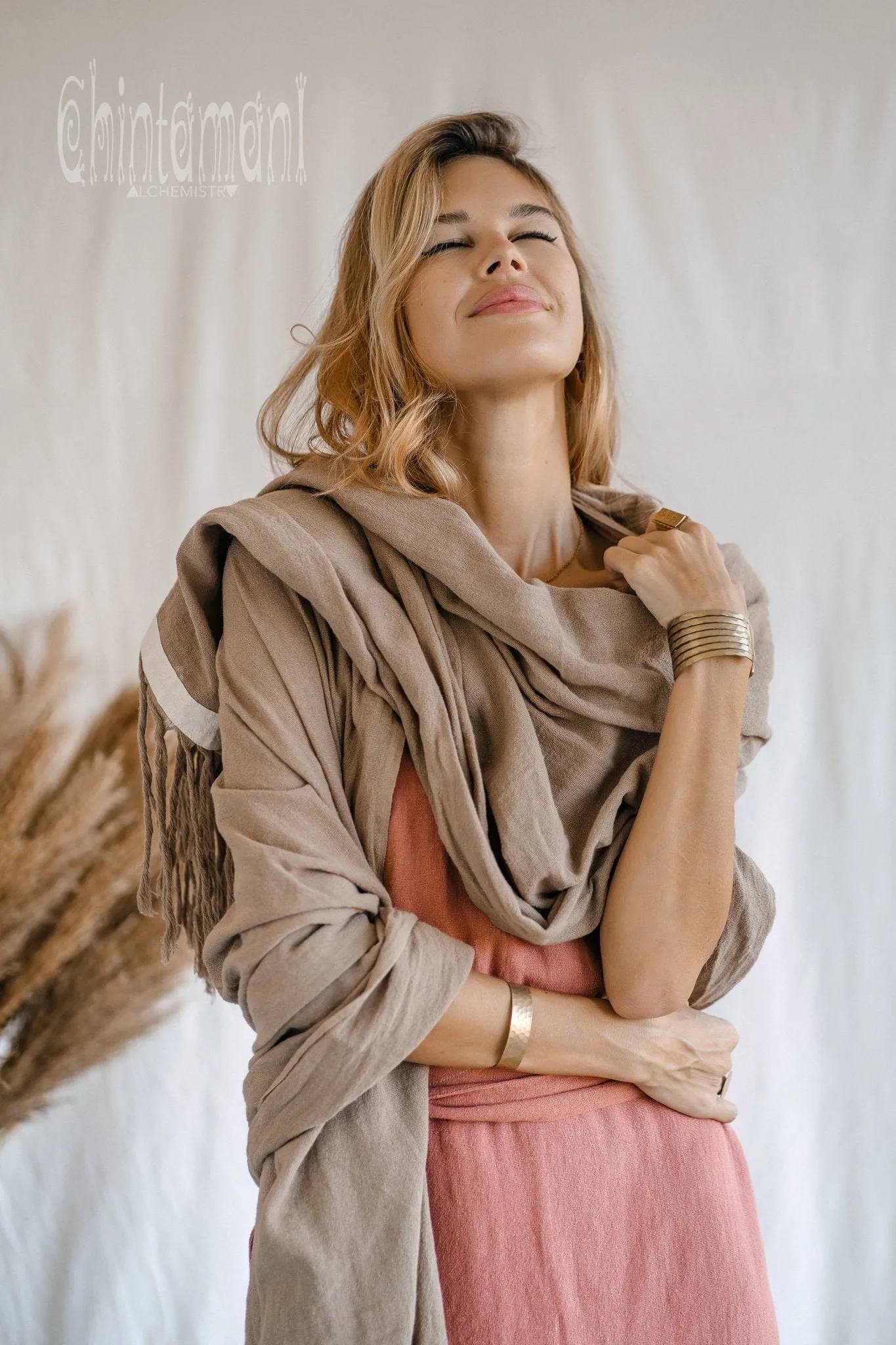 Long Fringe Boho Shawl / Bohemian Scarf Wrap / Coffee