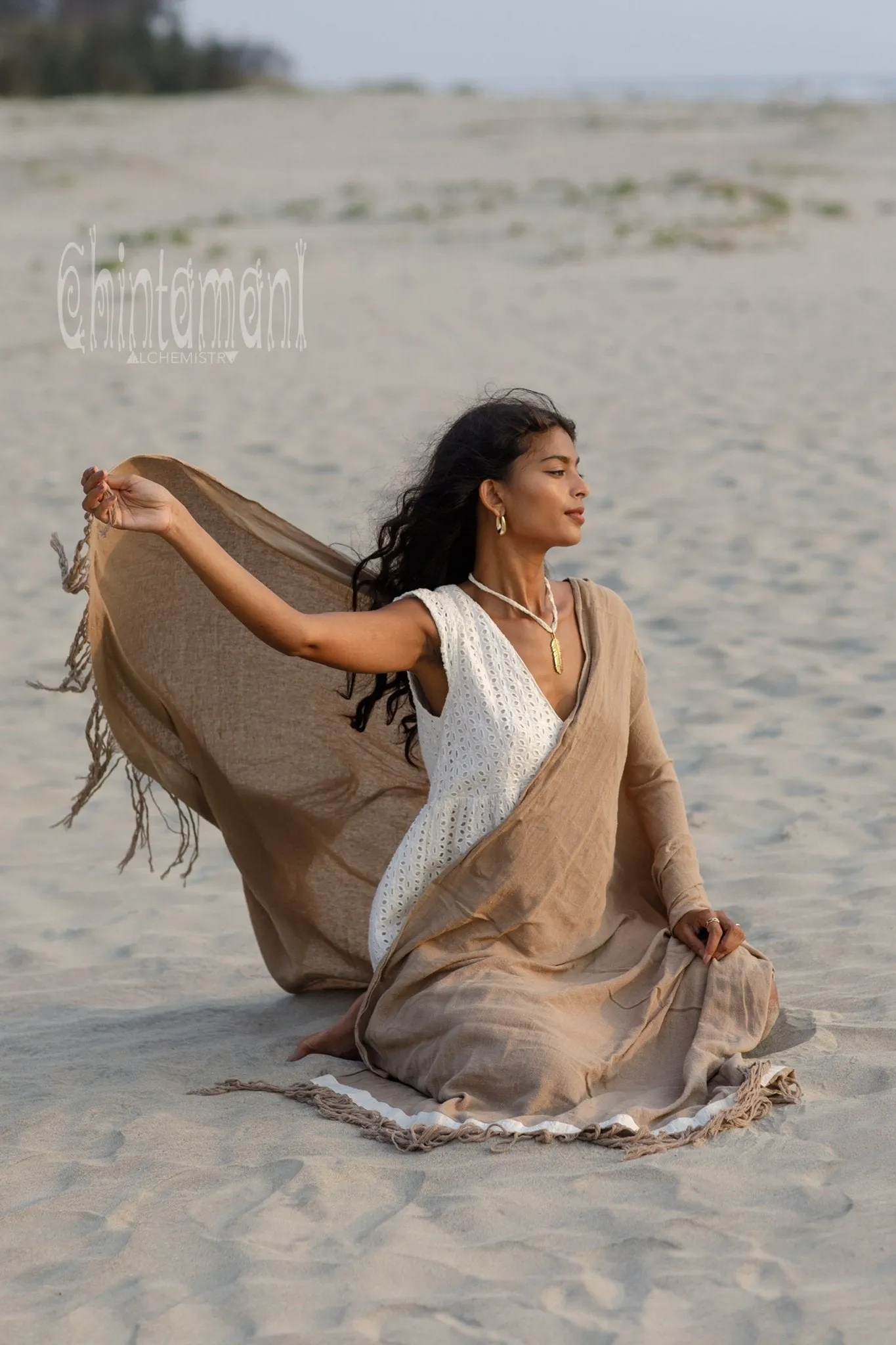 Long Fringe Boho Shawl / Bohemian Scarf Wrap / Coffee