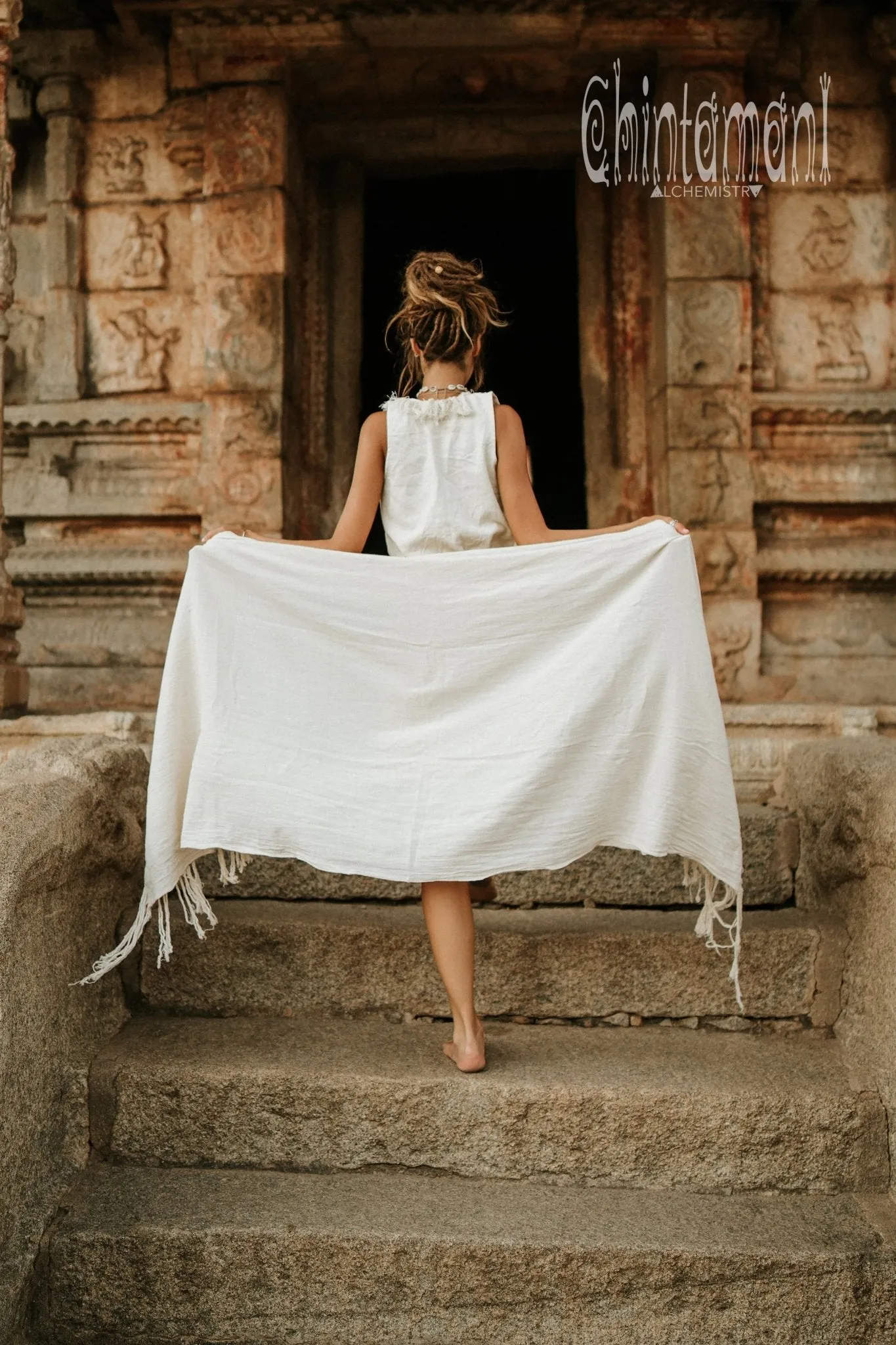 Long Fringe Boho Shawl / Bohemian Scarf Wrap / Off White