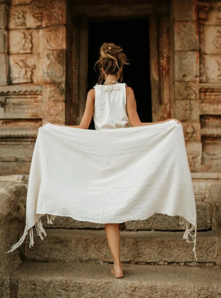 Long Fringe Boho Shawl / Bohemian Scarf Wrap / Off White