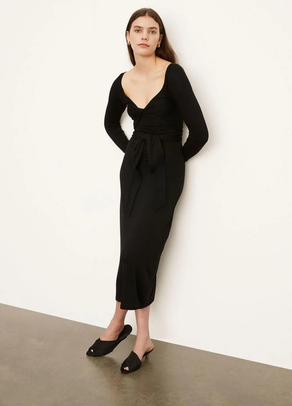 Long Sleeve Wrap Dress in Black