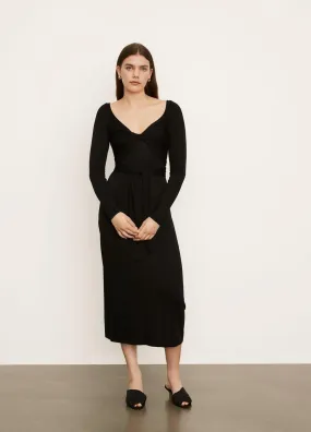 Long Sleeve Wrap Dress in Black
